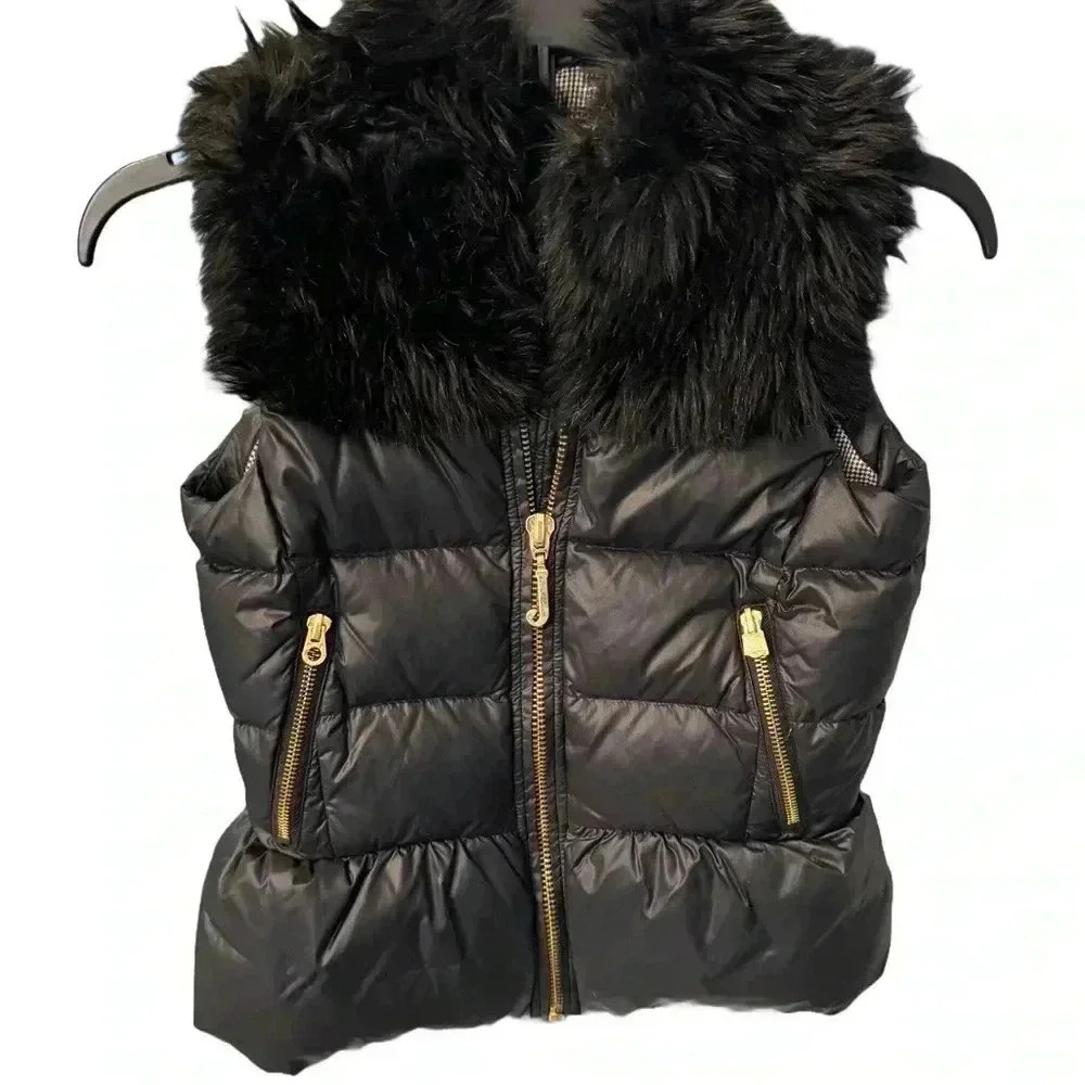 Juicy Couture Girls Puffer Vest , Size Medium, Black , Faux Fur Collar